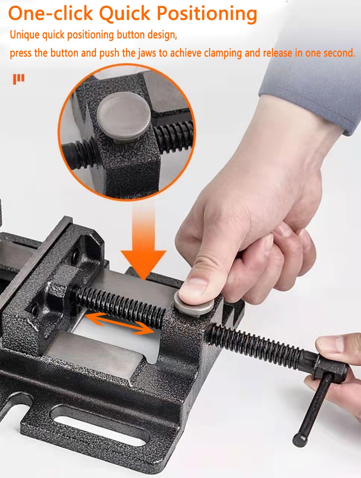 MYTEC Drill Press Vise jaw-detail showing 3.0 inch width for secure grip during precise drilling.