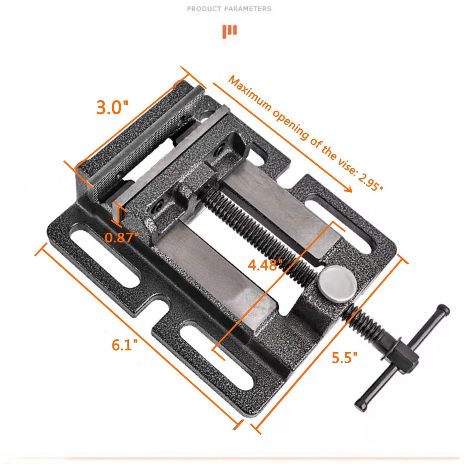 MYTEC Drill Press Vise quick-release feature shown for fast clamping.