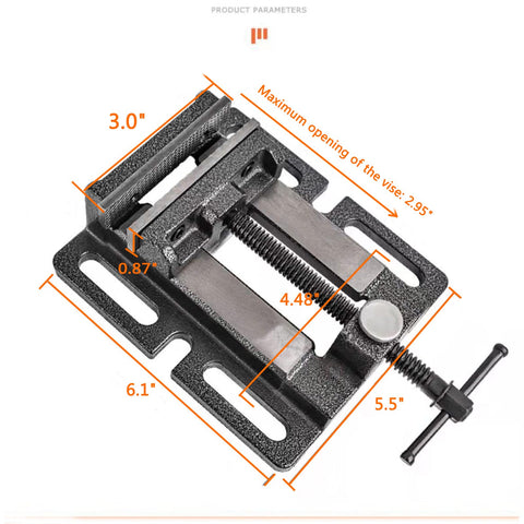 MYTEC Drill Press Vise quick-release feature shown for fast clamping.