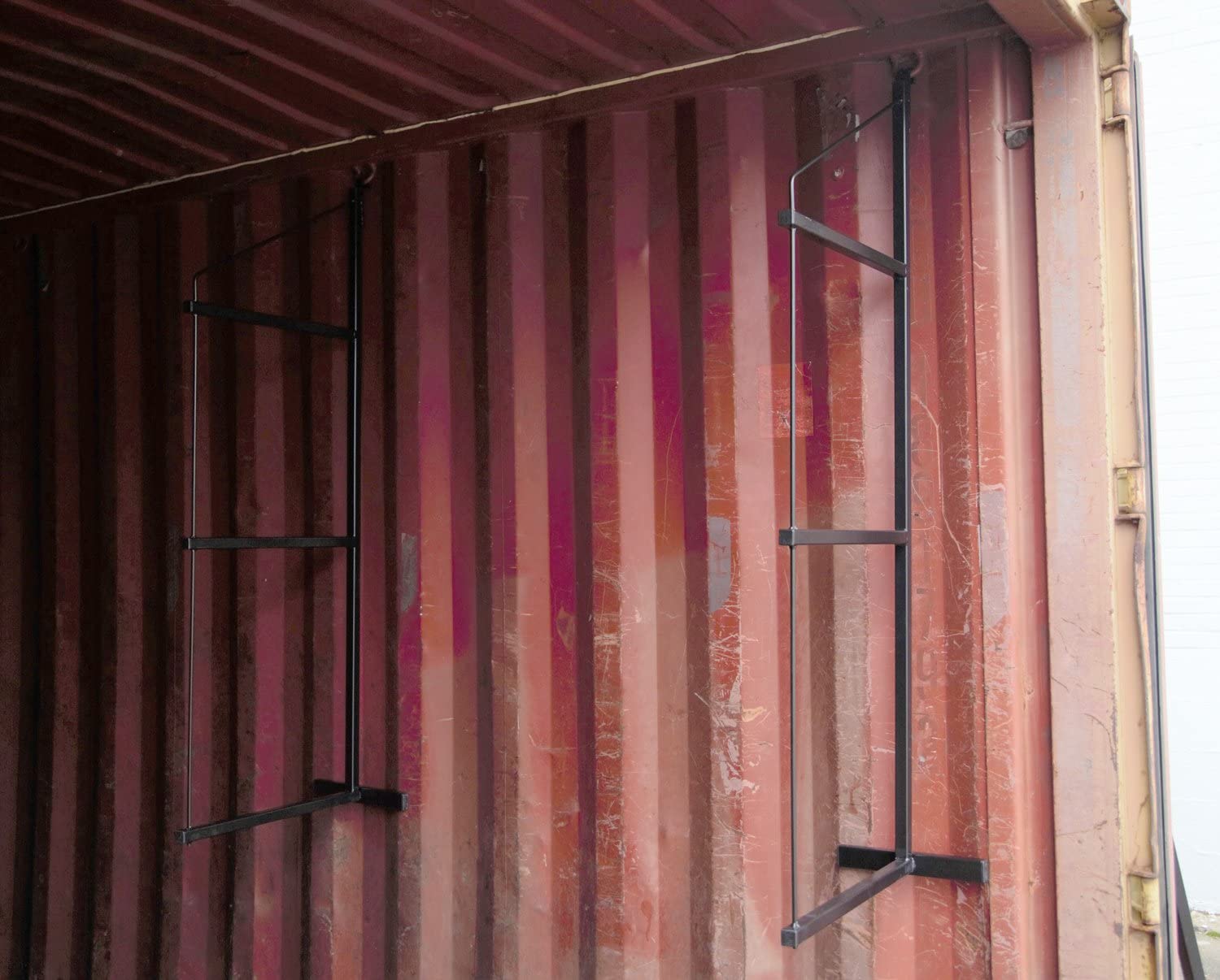 Container shelving layout with a Mytee Products bracket installed.