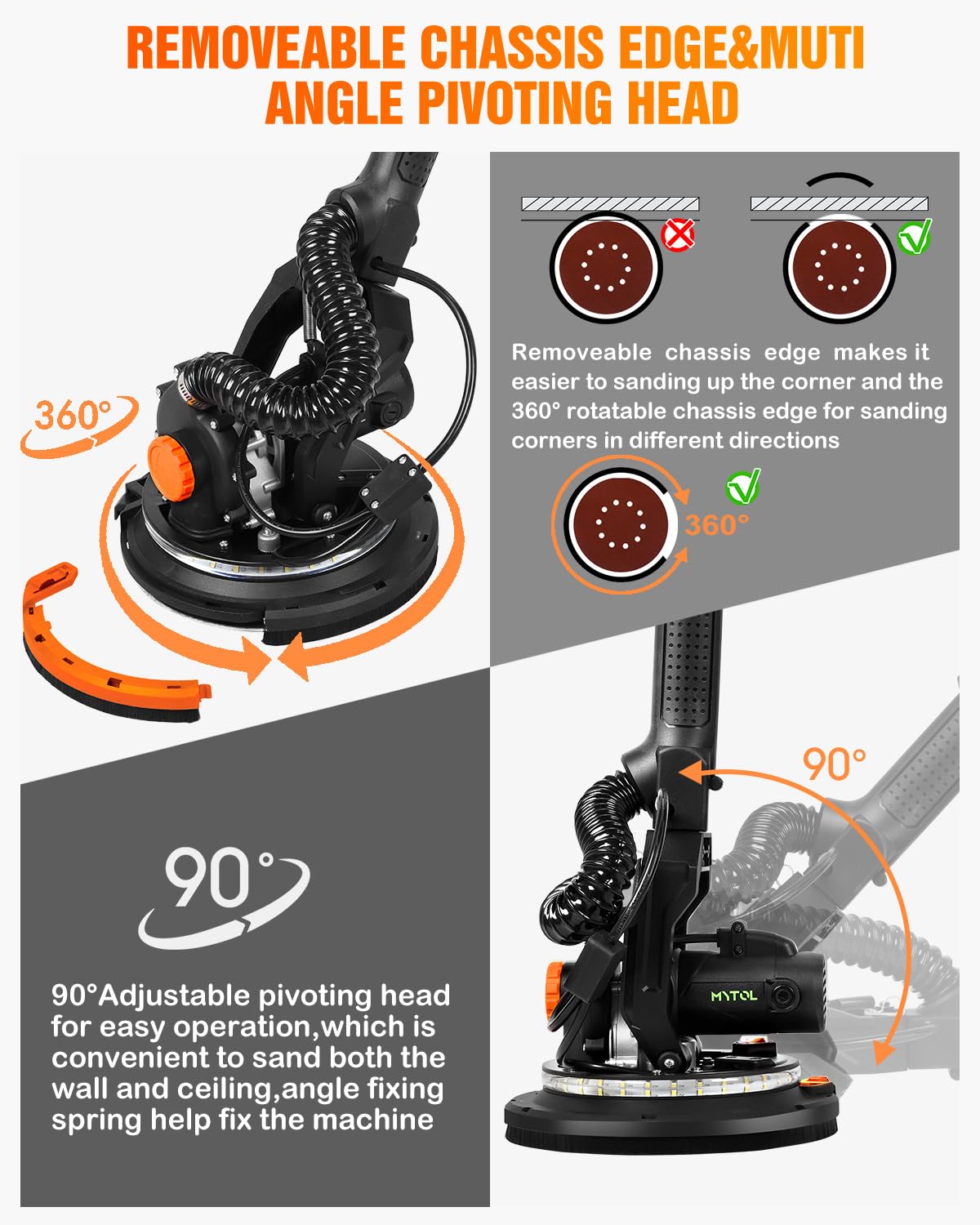 MYTOL sander features a 10-hole dust disc to improve suction