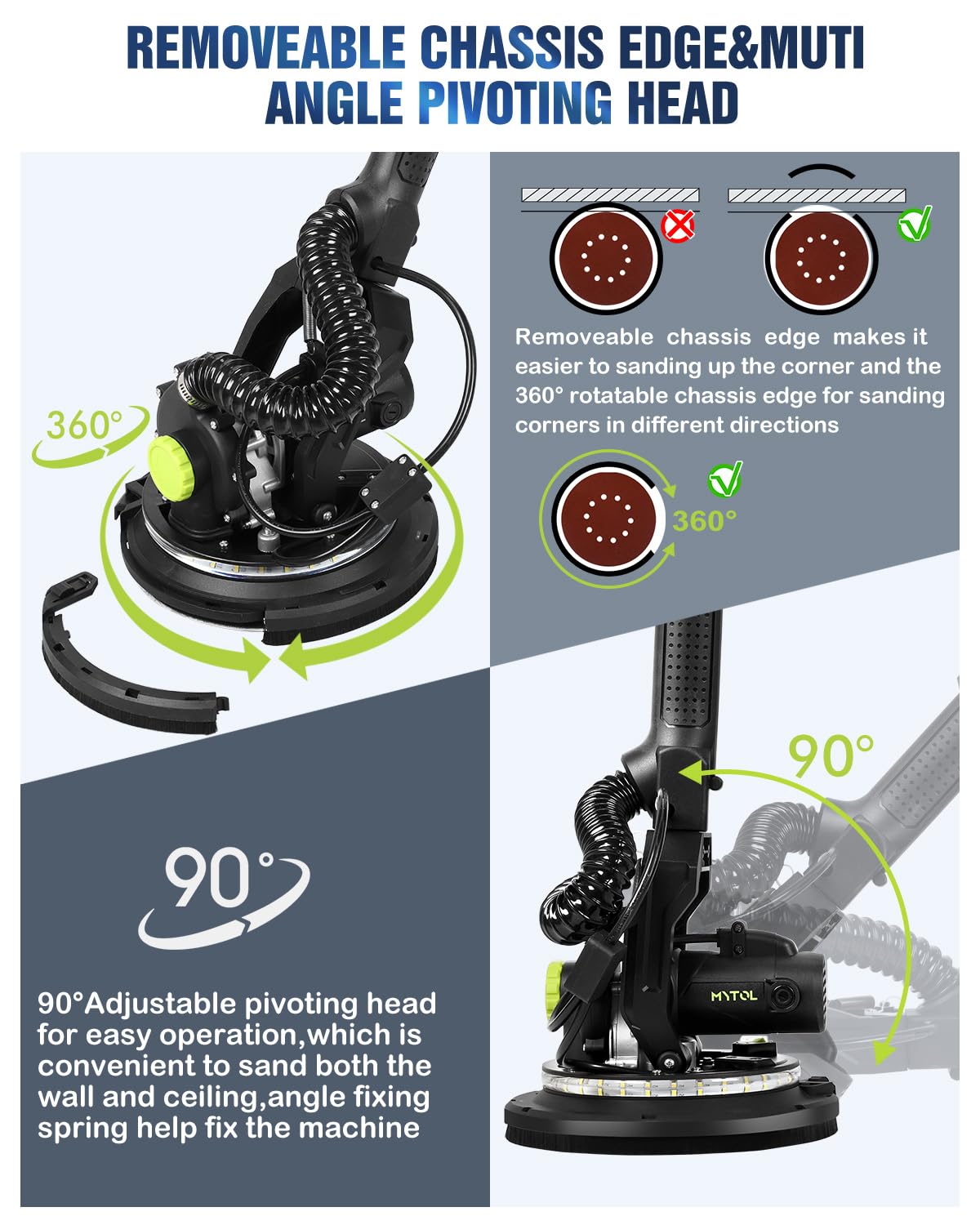 MYTOL drywall sander extendable-rod helps reach high ceilings with ergonomic control