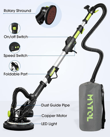 MYTOL drywall sander with LED light highlights details in low-light tasks and ensures precision