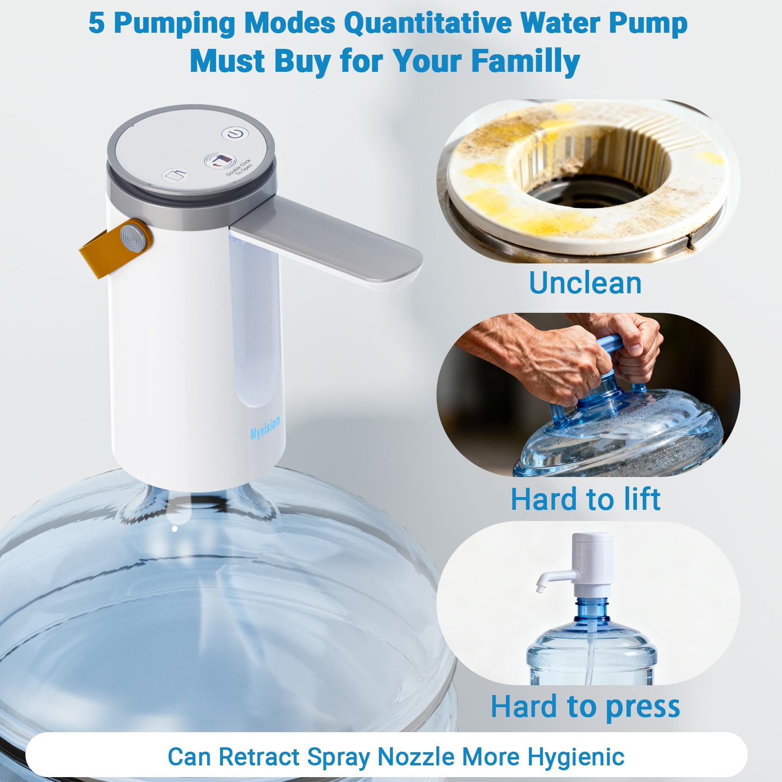 Myvision portable USB-powered pump goes where you drink water.