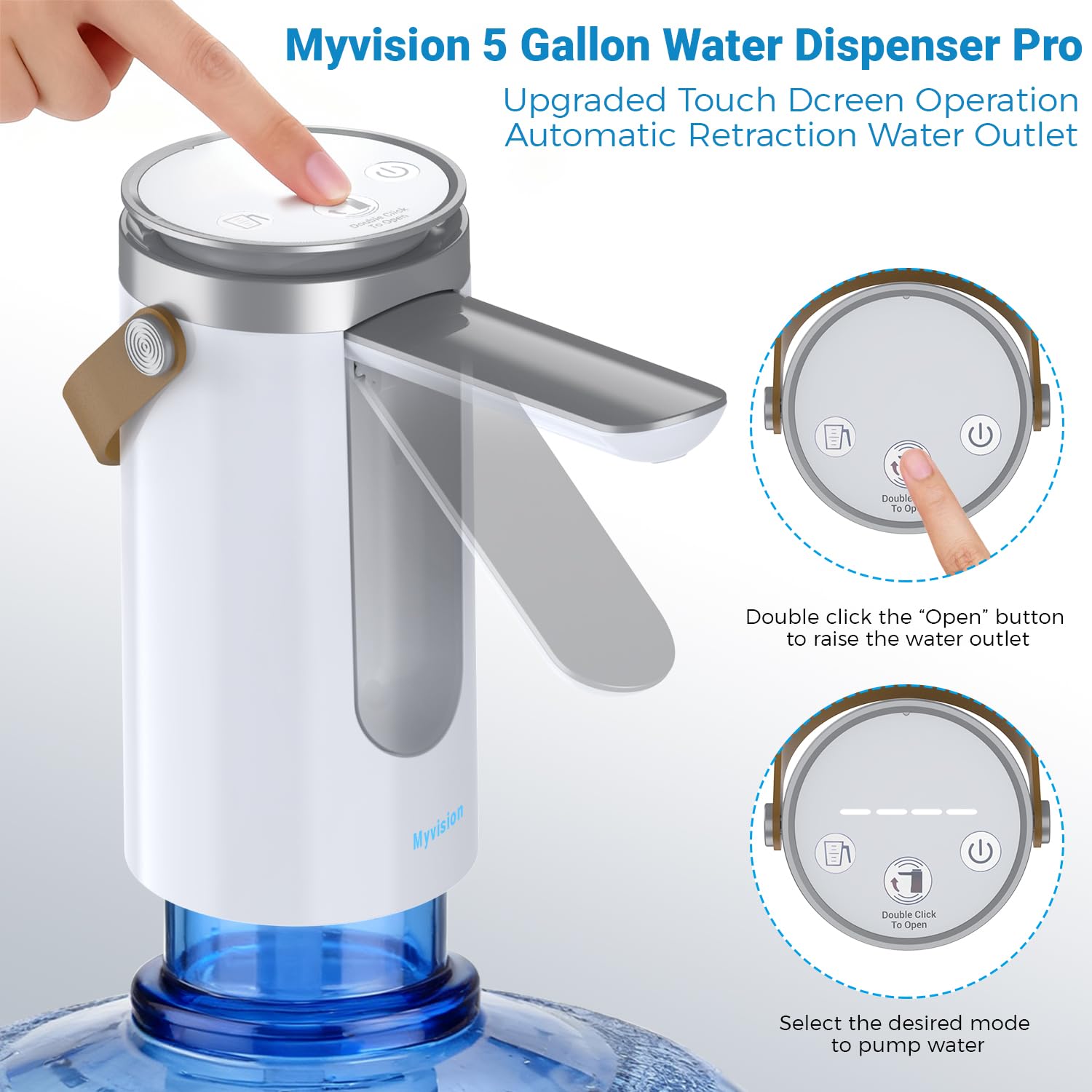 Myvision pump touch-screen control enables easy mode selection for precise pours.
