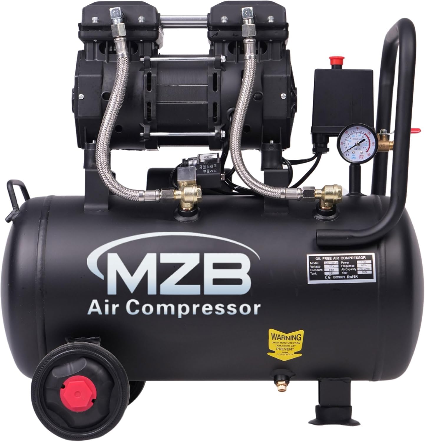 MZB air compressor front view highlighting compact design for mobile workshops.