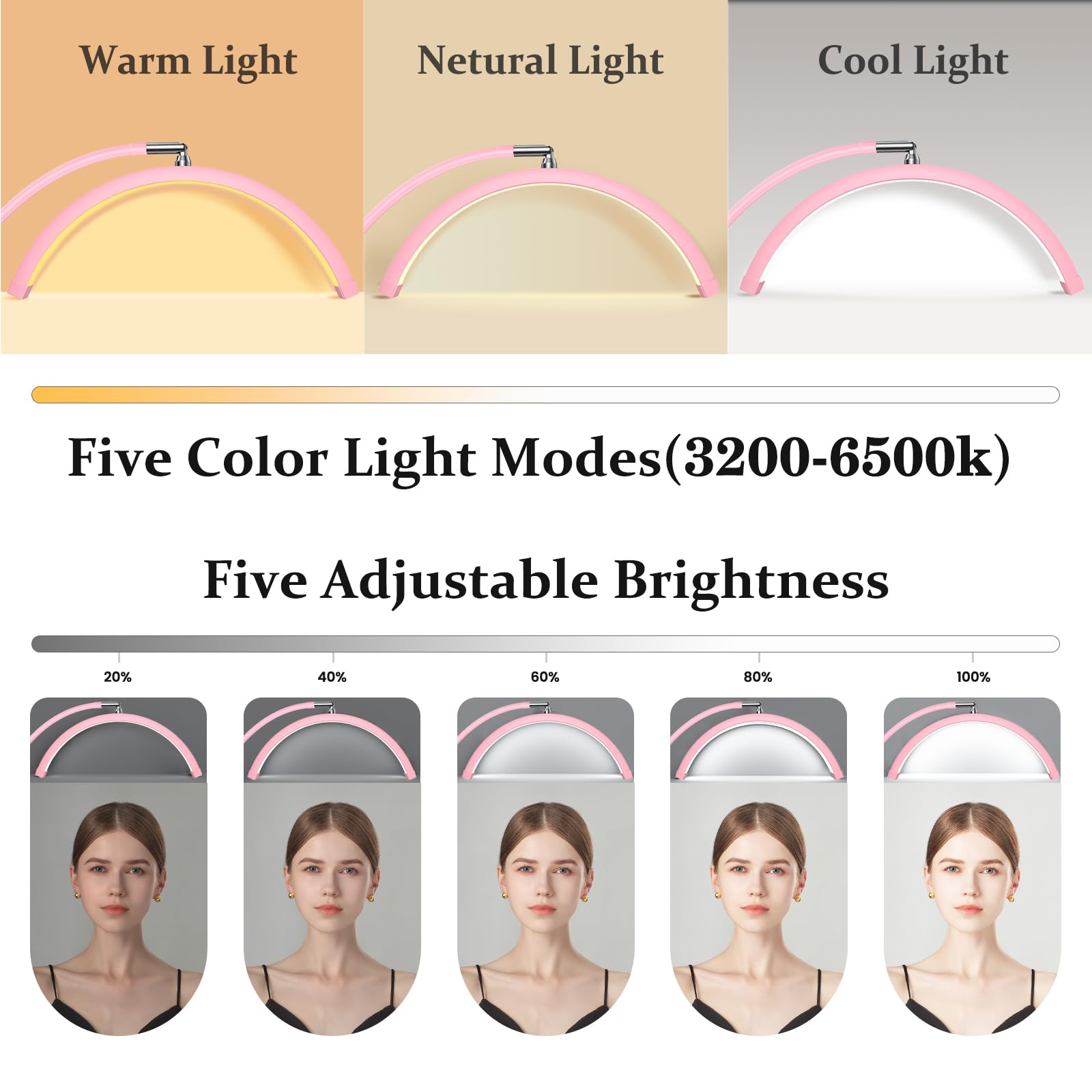 Mznoo Lash Light Half Moon design delivers shadow-free visibility for lashes.