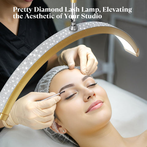 Mznoo lamp base with tool tray keeps tweezers within easy reach.