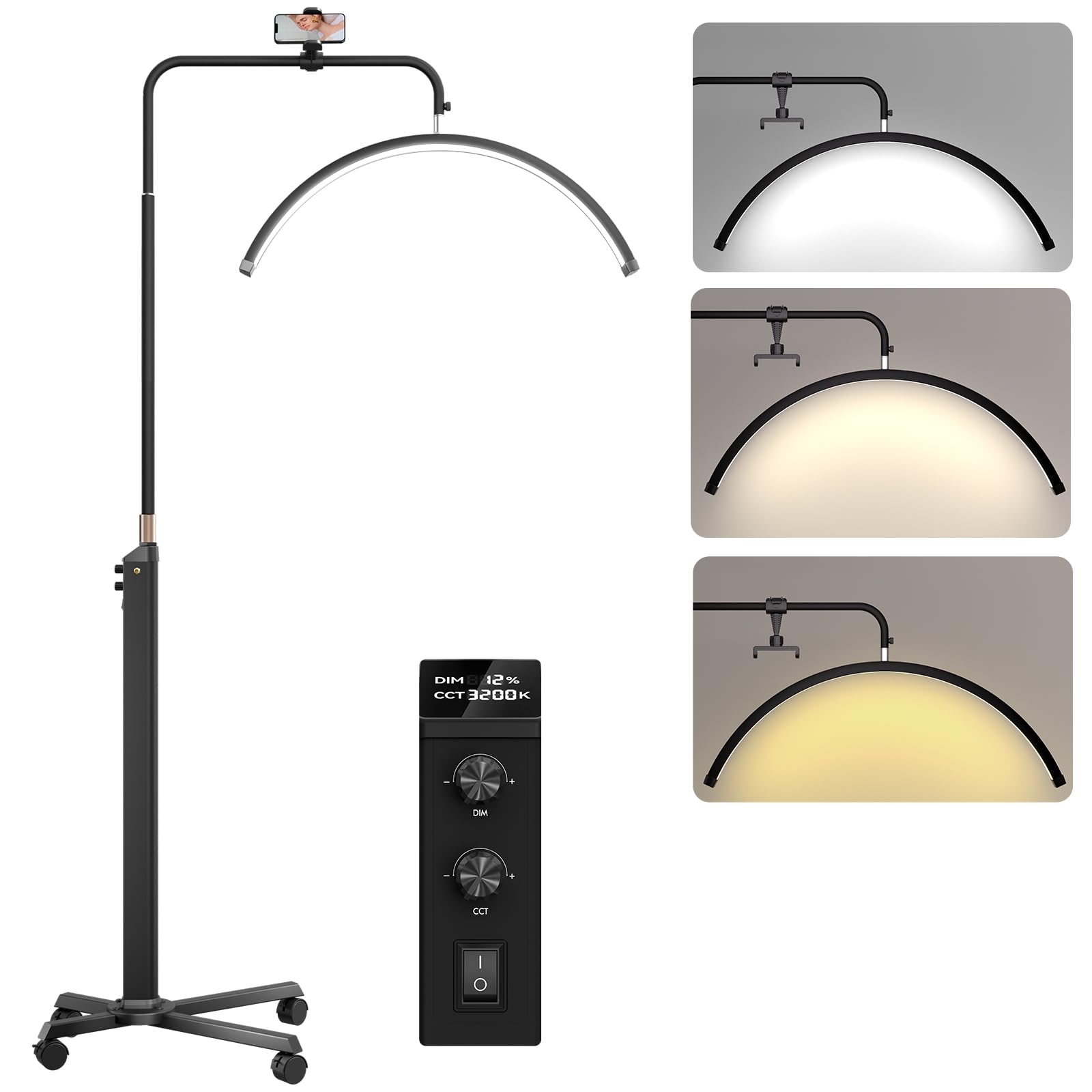 Mznoo Lash Light 28-inch half-moon lamp delivers shadow-free, wide coverage for lash work.