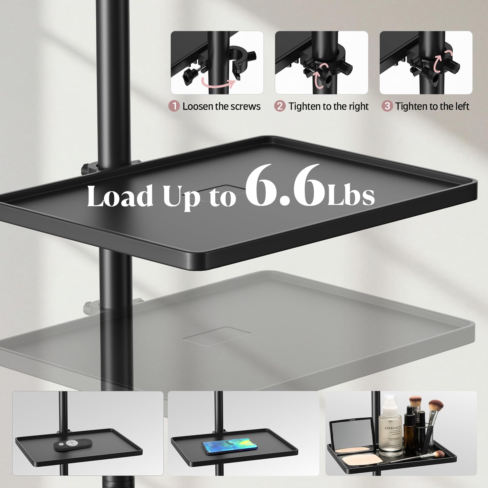 Mznoo Lash Light sturdy metal base with integrated tool tray.