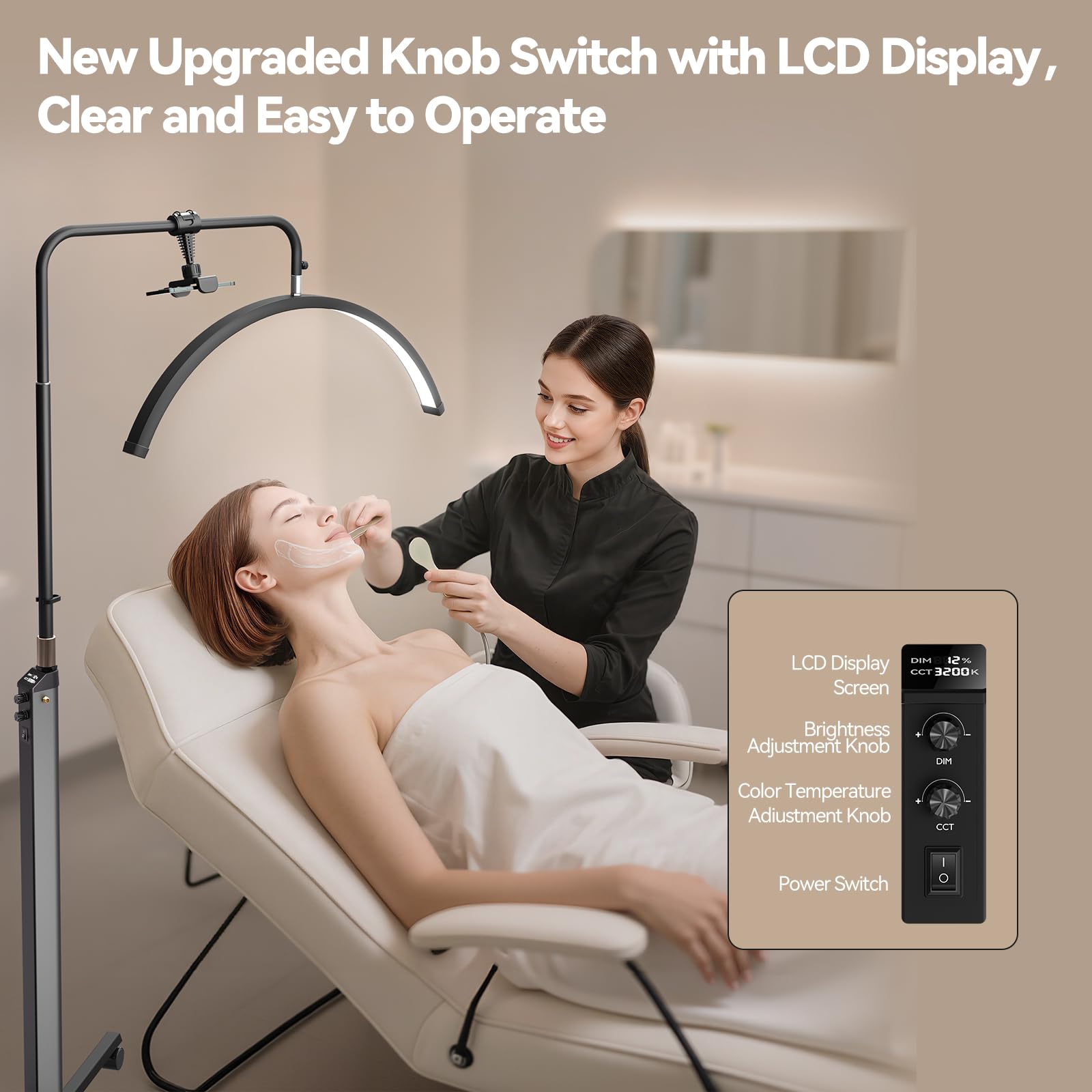 Mznoo Lash Light rotates 320° for flexible angles during procedures.