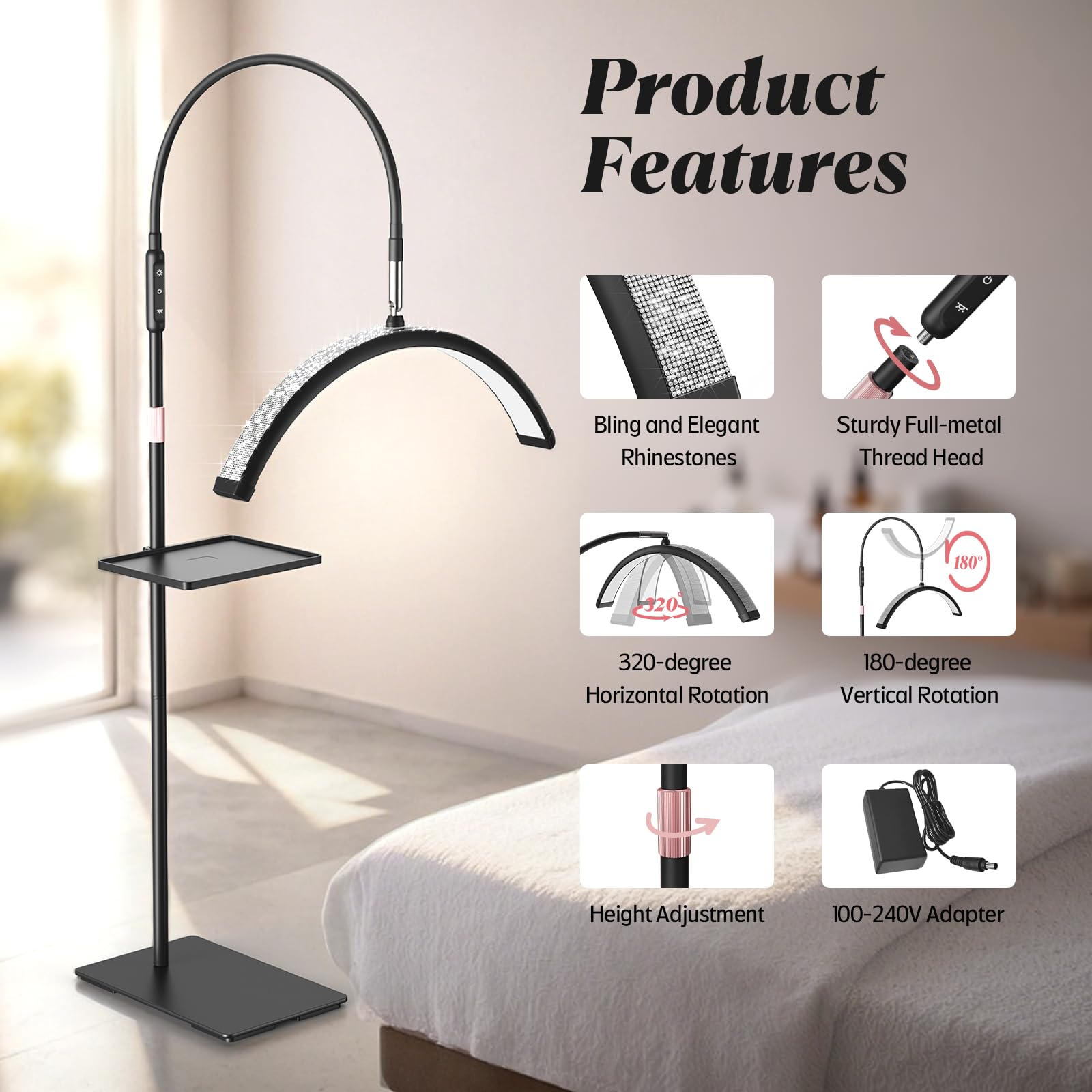 Mznoo Lash Light shadowless illumination covers the full work area.
