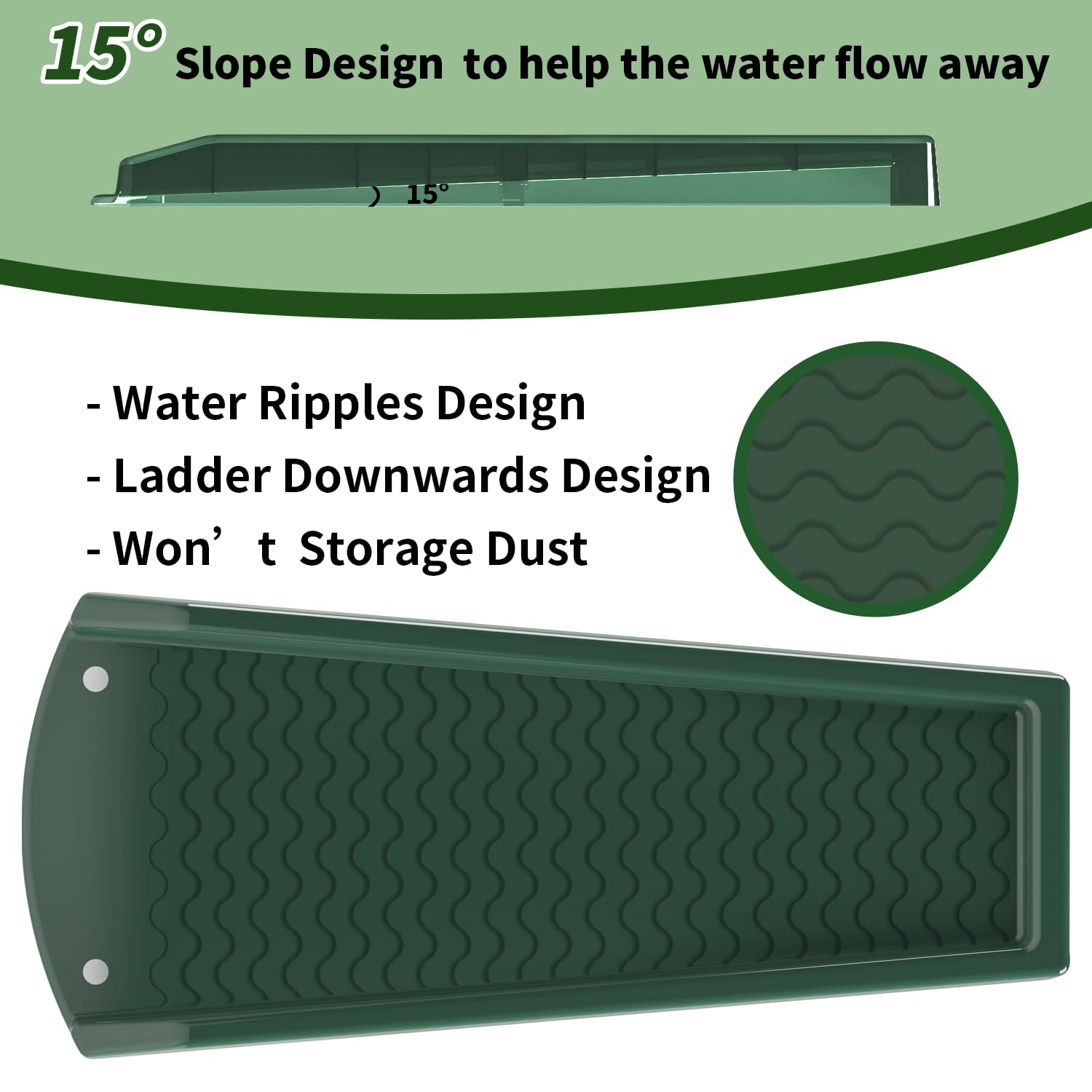 NAACOO splash block designed for soil use on dark green surface blends in.
