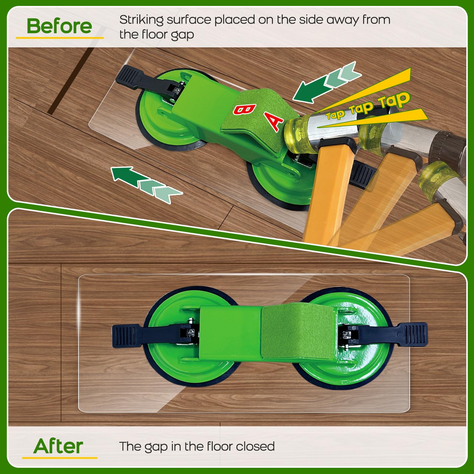 NAACOO tool used on laminate floors to close gaps effectively.