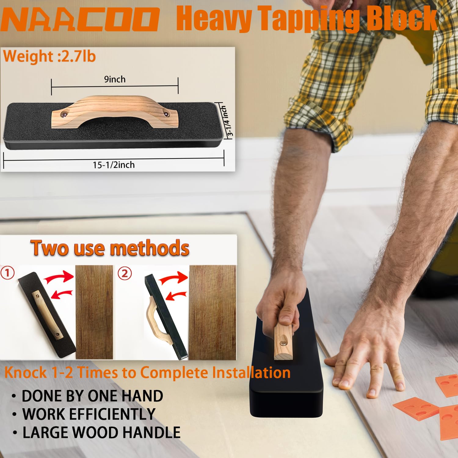 NAACOO heavy pull bar used for precise alignment near walls.