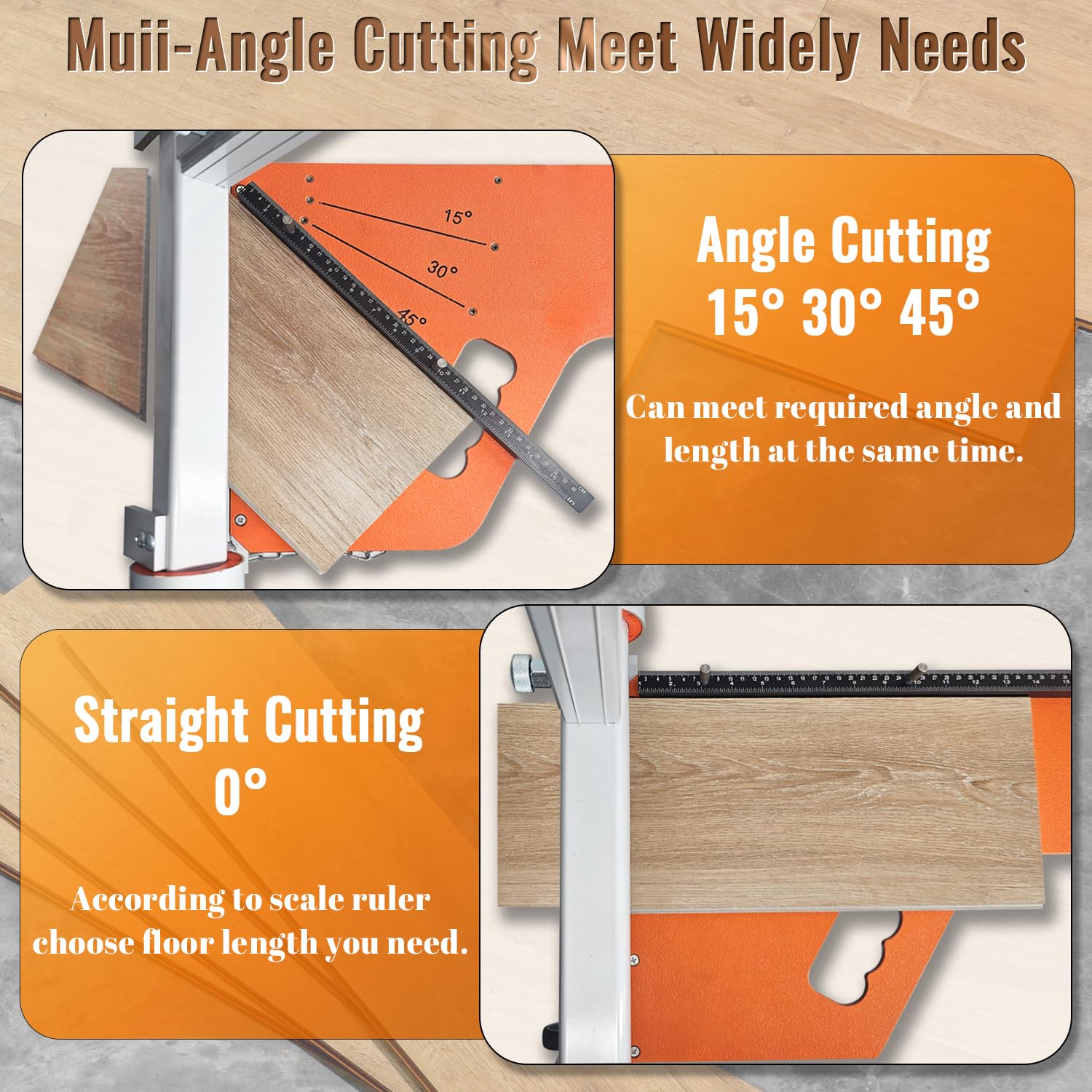 NAACOO laminate cutter shows angle-length one-step alignment.