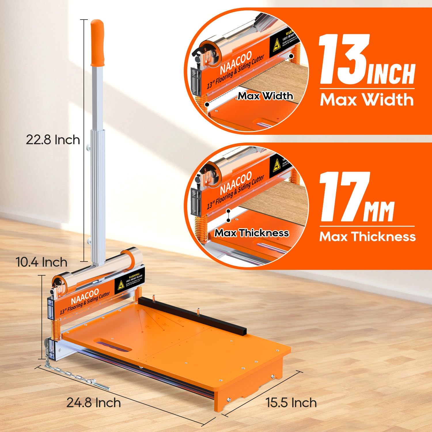 NAACOO movable floor cutter with rubber wheels for smooth, floor-safe transport.