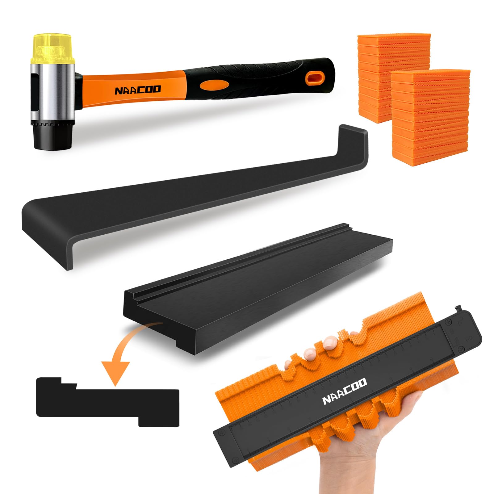 NAACOO tapping block for floor installation creates tight tongue-and-groove seams.