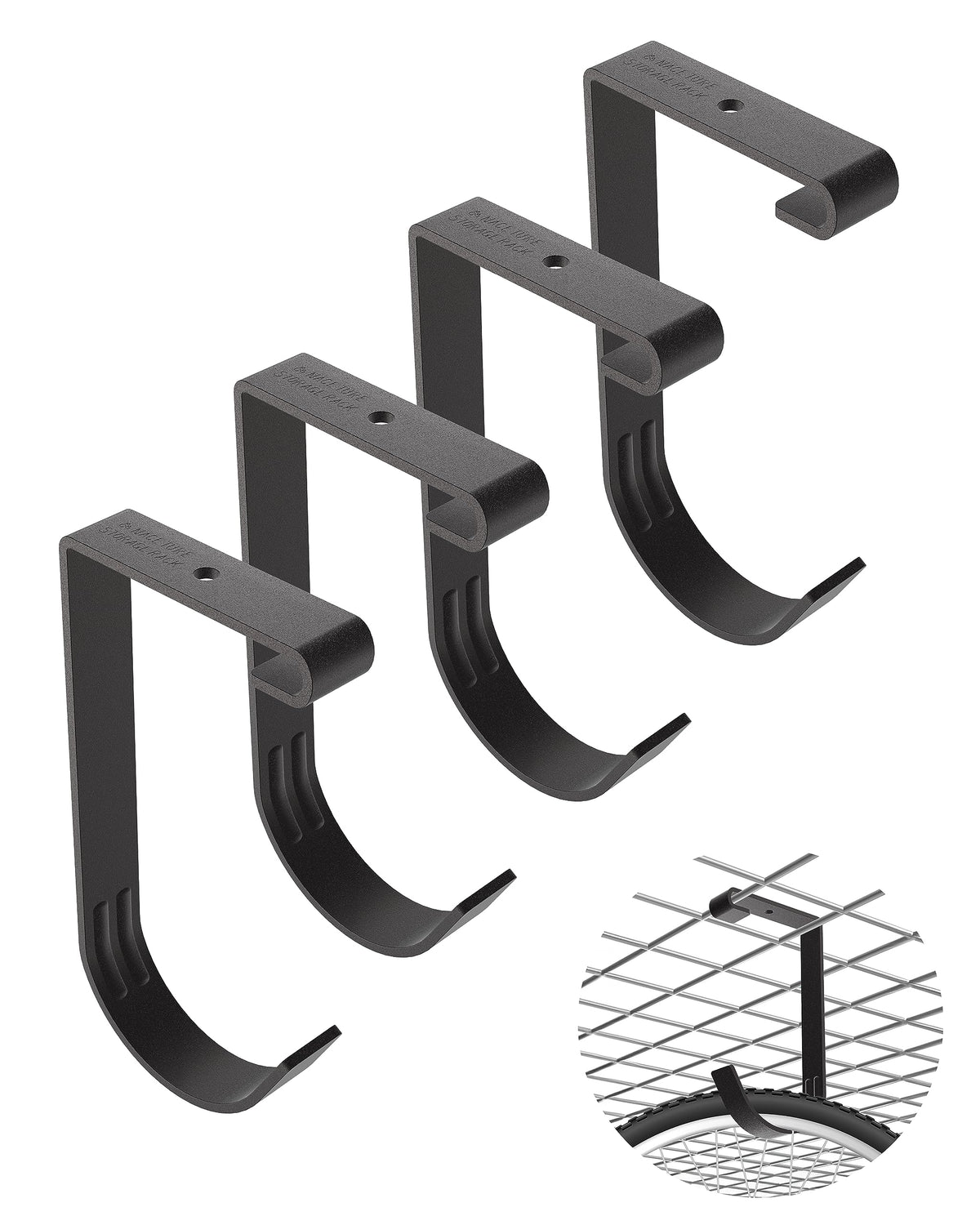 NACETURE bike hook ceiling rail keeps bicycles neatly stored overhead.