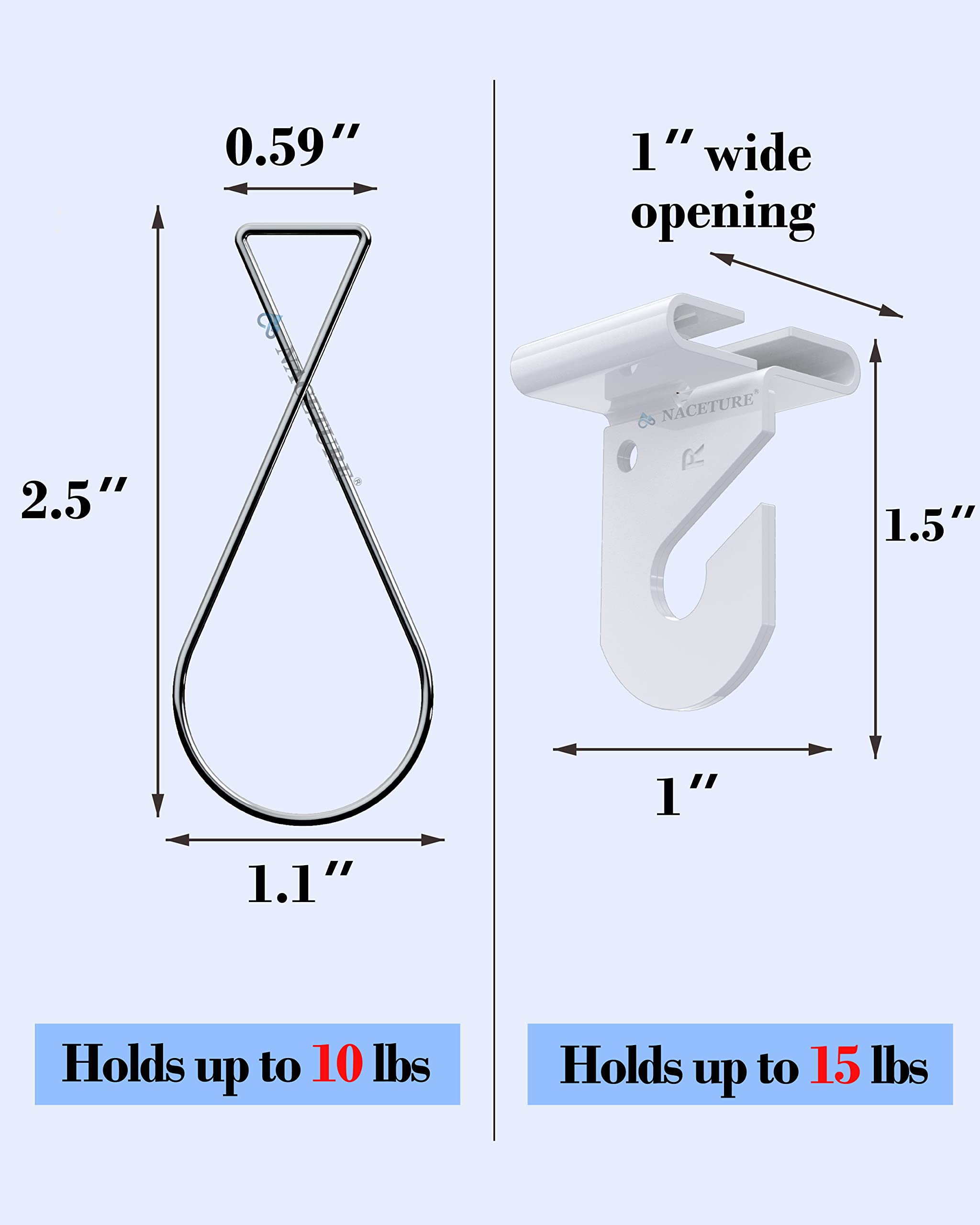 NACETURE heavy-duty ceiling hooks hold up to 15 lbs for sturdy displays