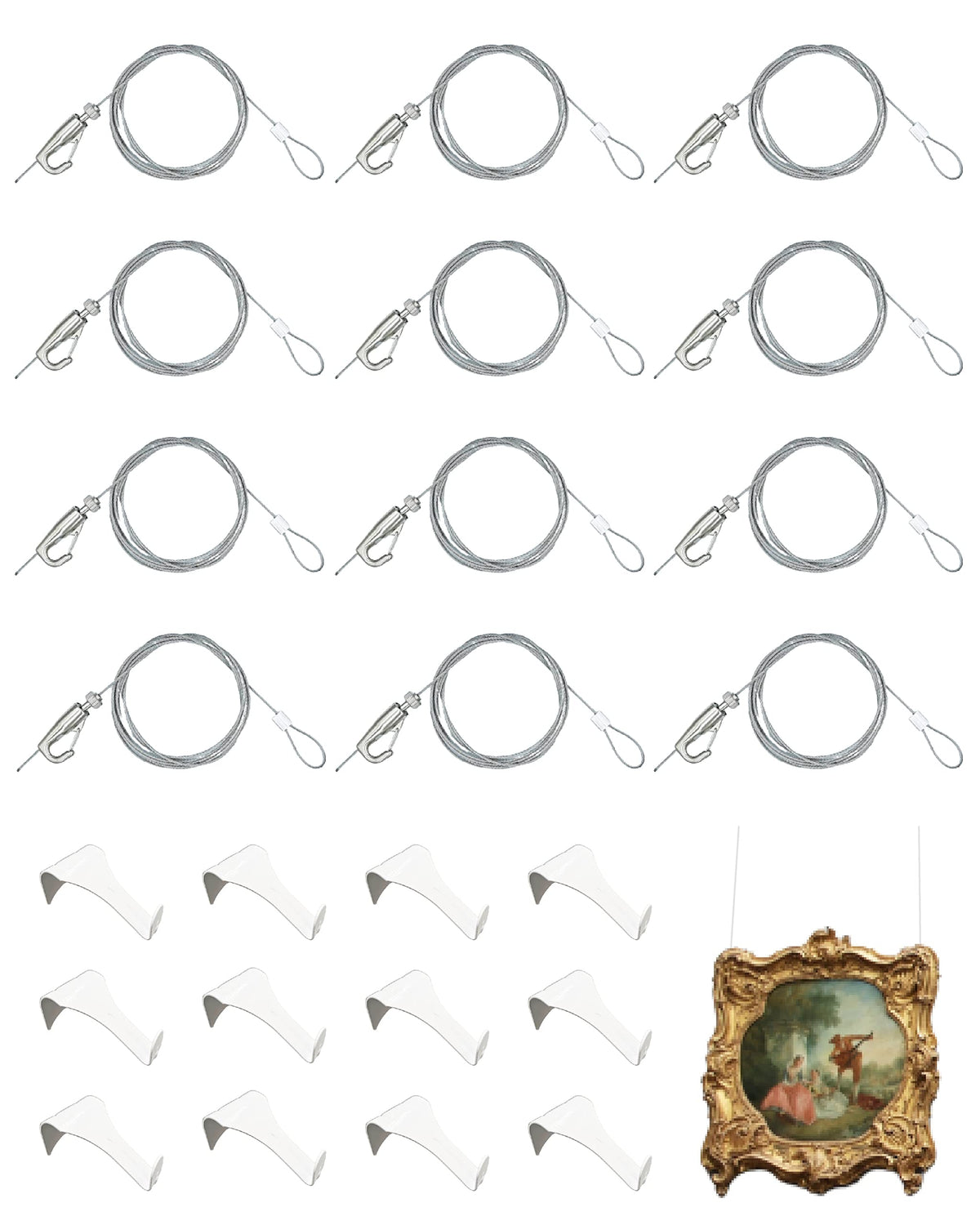 NACETURE white rail hooks set for clean wall displays.