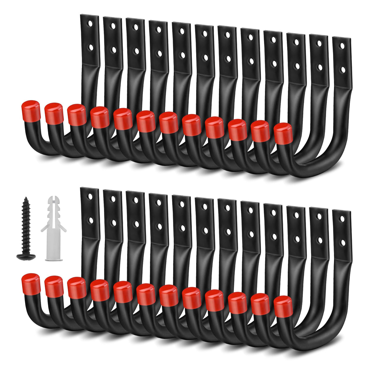 Nacial 24-pack garage hooks arranged for versatile wall mounting and organization.