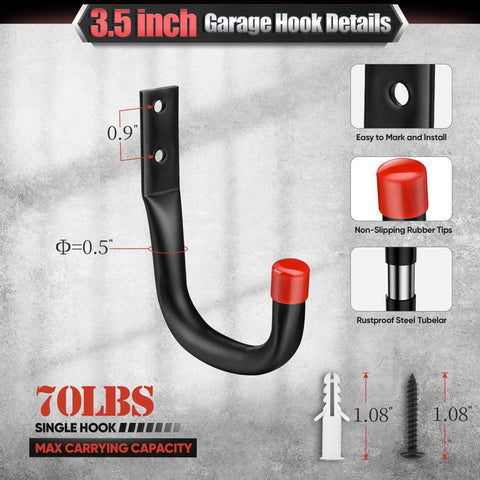 Nacial garage hook with EVA pads protecting walls during storage.