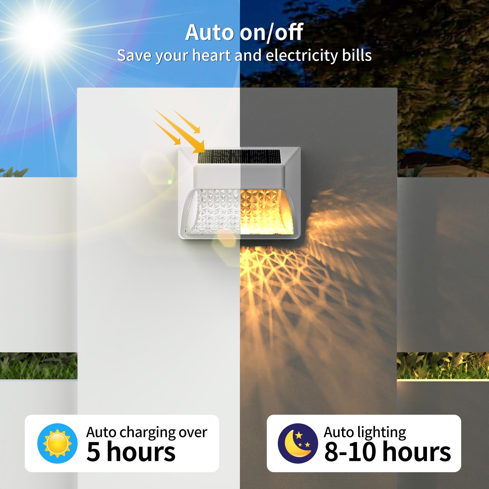 NACINIC solar deck light warm white adds cozy glow to decks and patios after sunset.