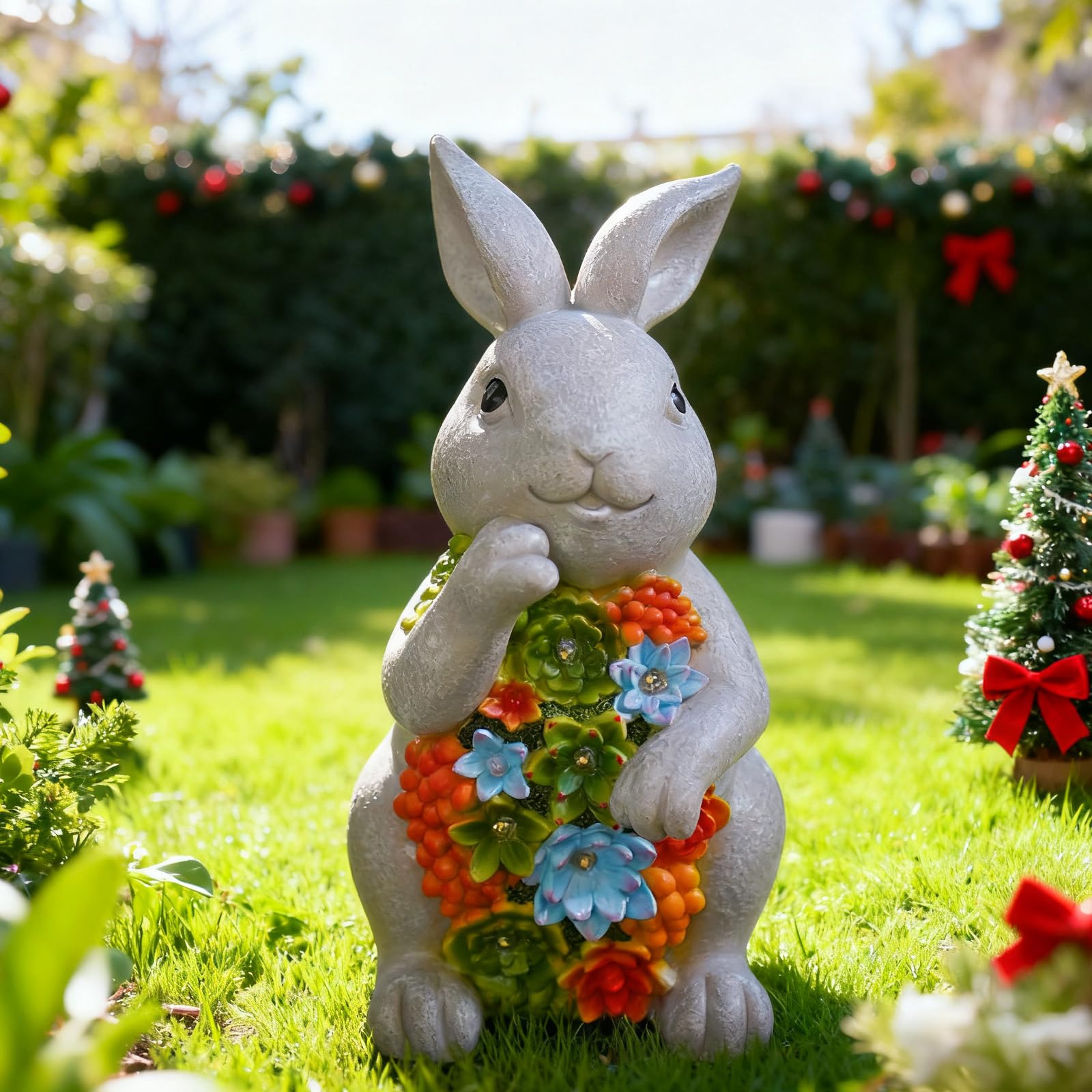 Nacome bunny garden ornament shows recycled material and UV resistant finish