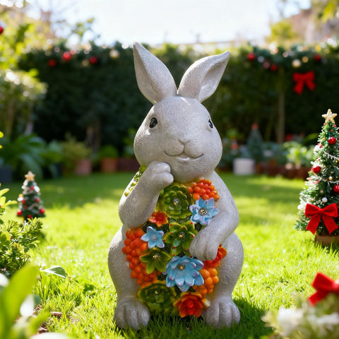 Nacome bunny garden ornament shows recycled material and UV resistant finish