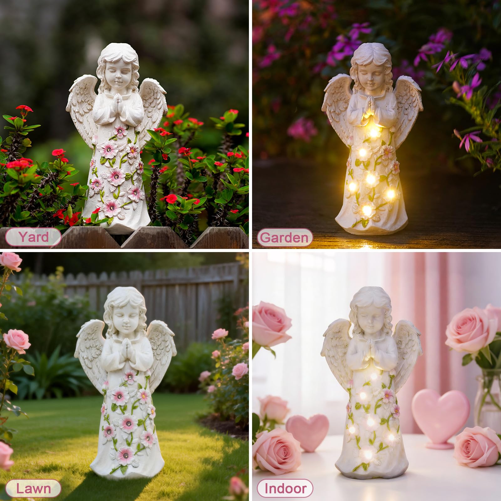 Nacome christmas gift angel statue with succulent LED lights for mom or grandma