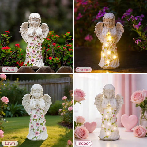 Nacome christmas gift angel statue with succulent LED lights for mom or grandma