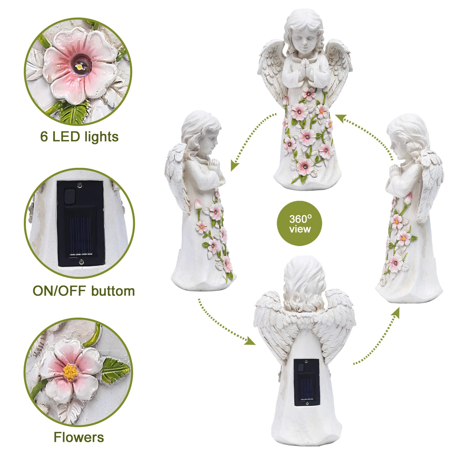 Nacome outdoor statue angel succulent LED lights withstands weather for year-round display