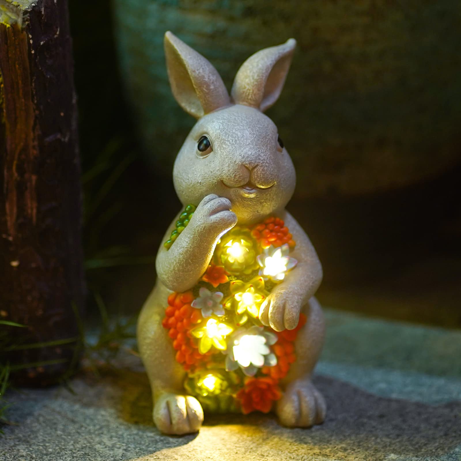 Nacome solar garden bunny with succulent and seven LEDs sheds a welcoming porch glow