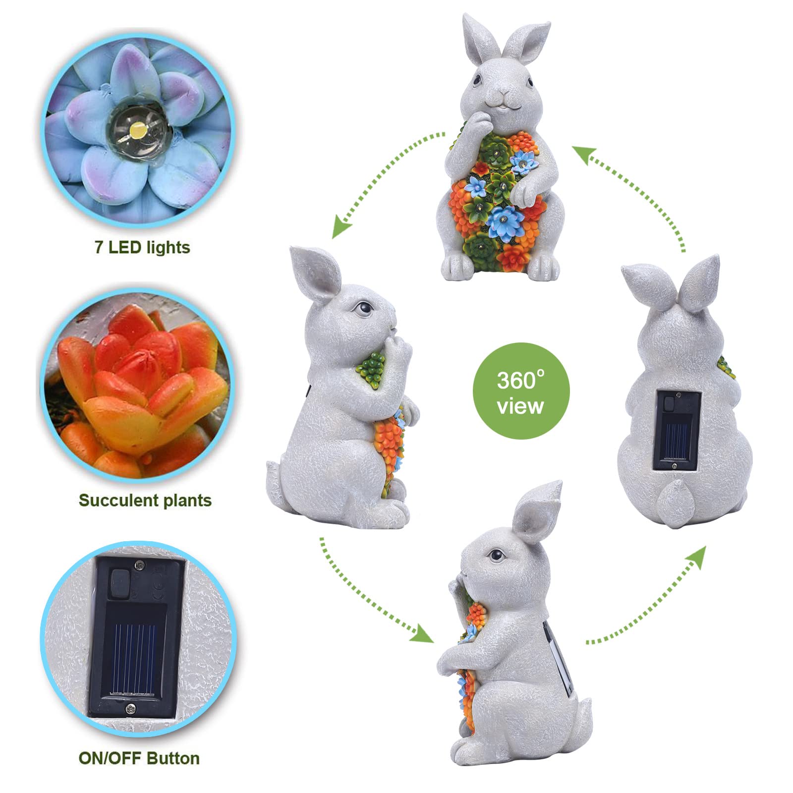 Nacome sun powered bunny features durable resin and weatherproof coating