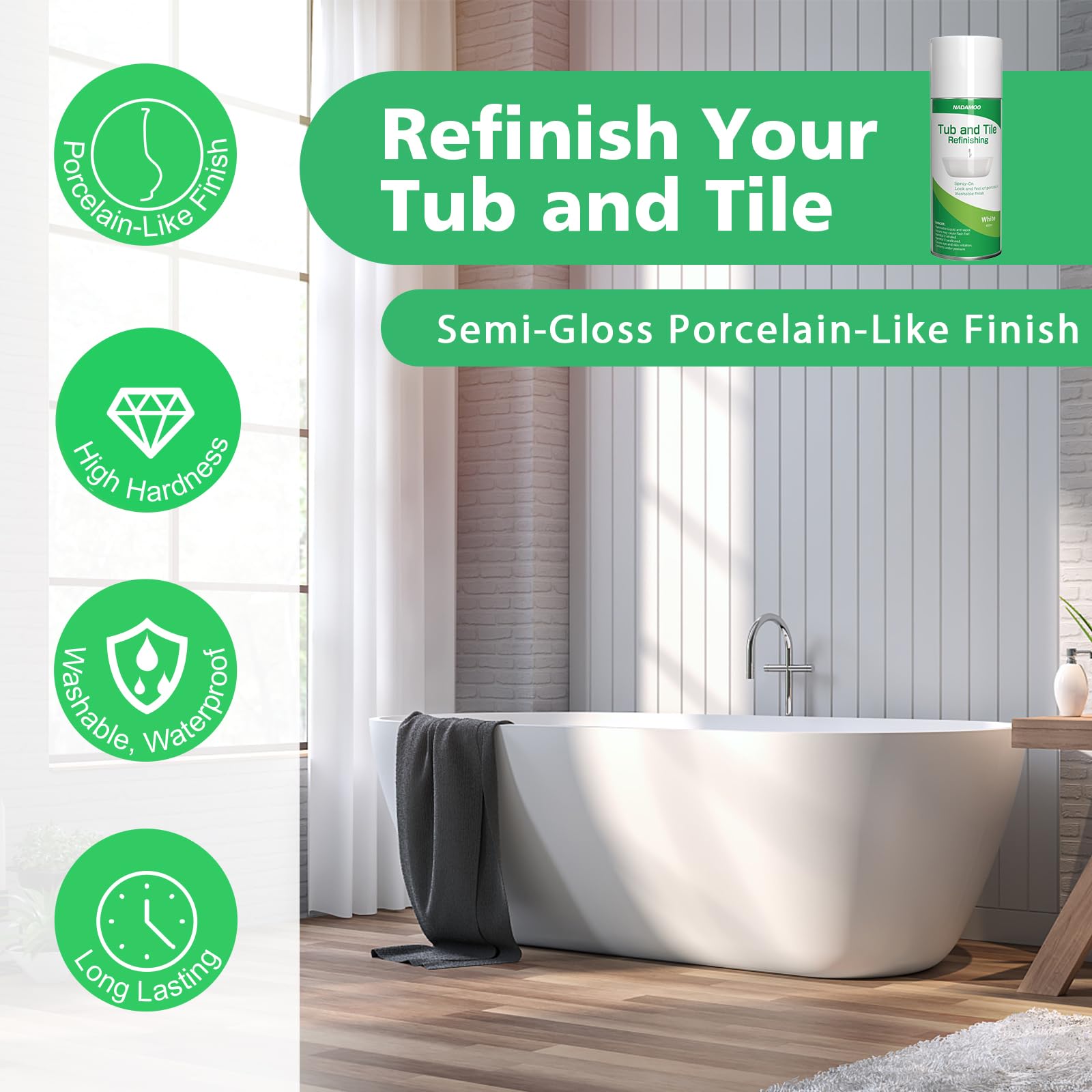 NADAMOO porcelain surface spray coats ceramic tiles with refreshed look and resilience.