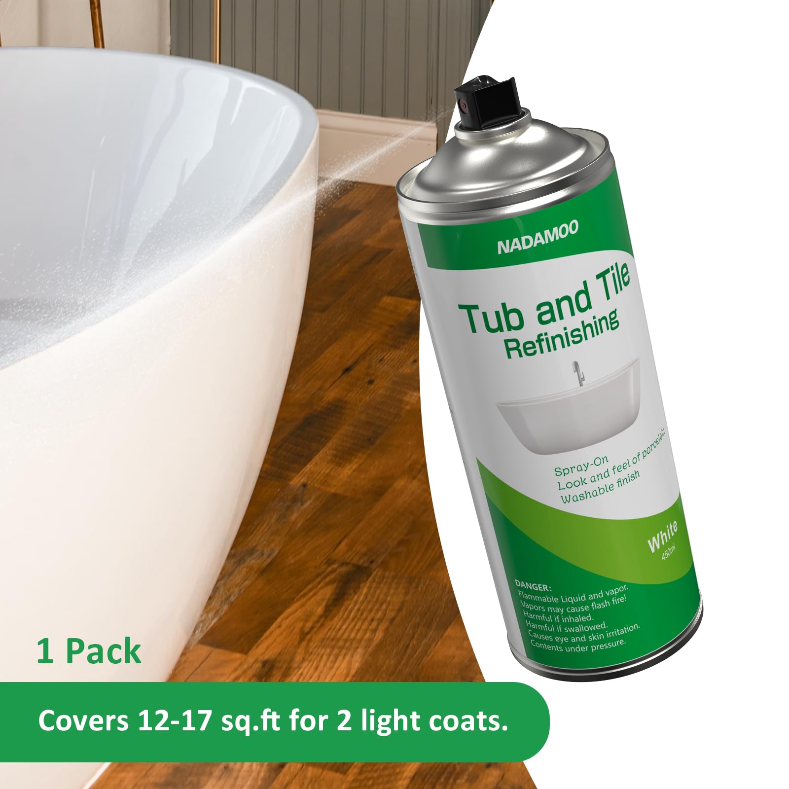 NADAMOO spray coats sinks and countertops for quick refinishing results.