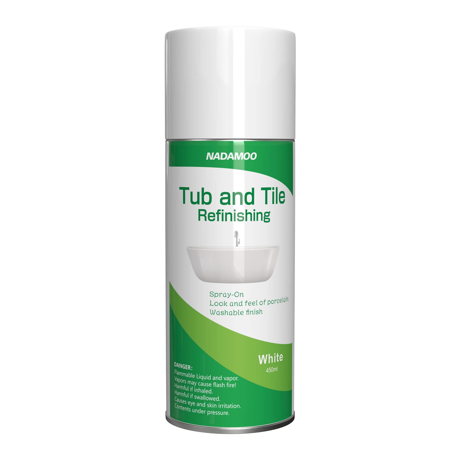 NADAMOO tub and tile spray paint on porcelain delivers a durable semi-gloss finish for baths.