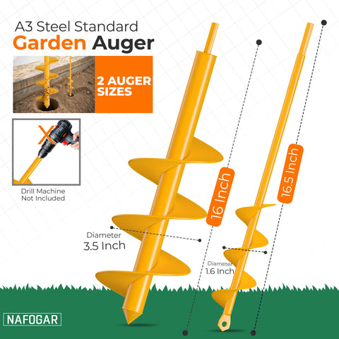 NAFOGAR garden auger 3.5x16 inch drilling deep holes for bulbs and posts.