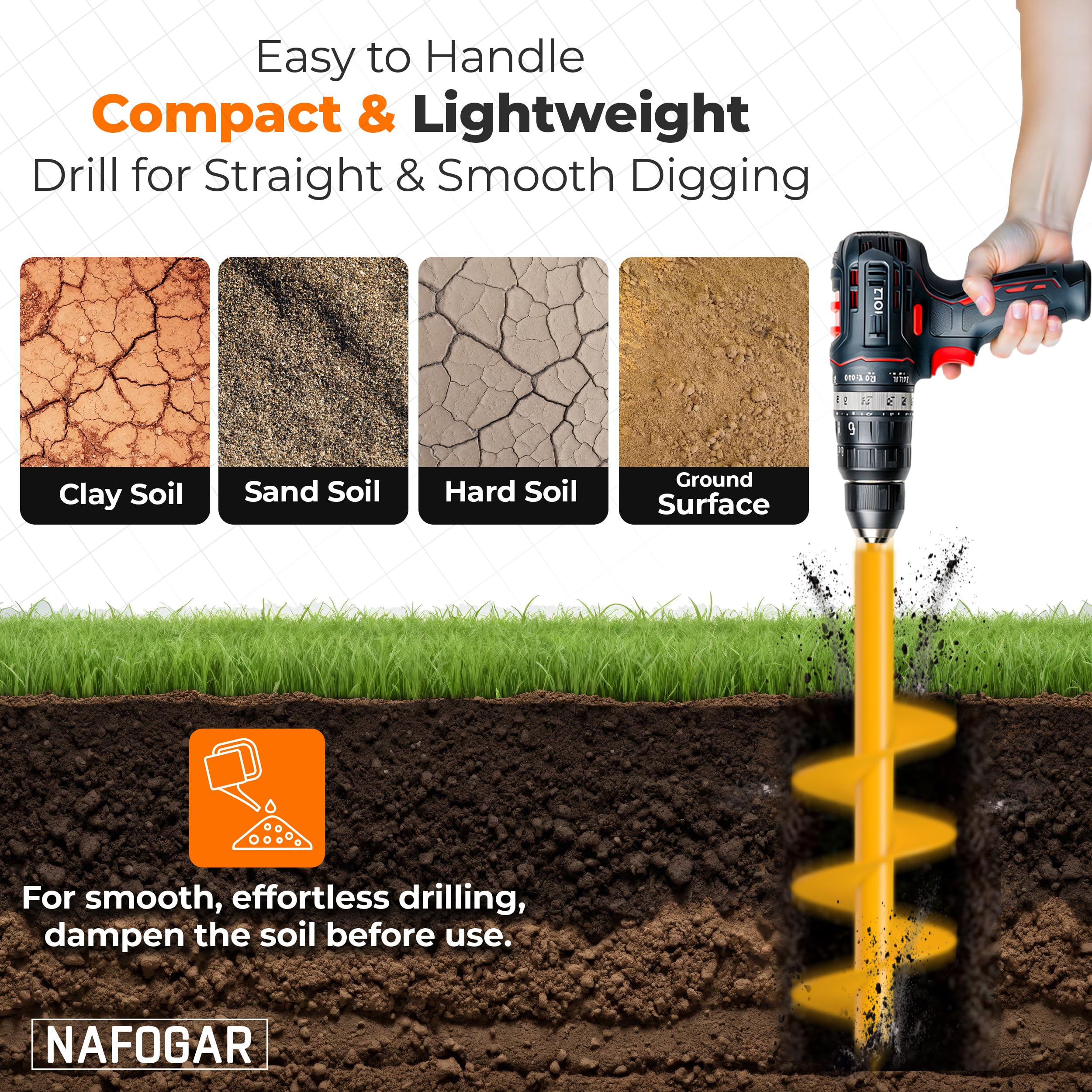 NAFOGAR two-pack auger set beside bulbs ready for planting.