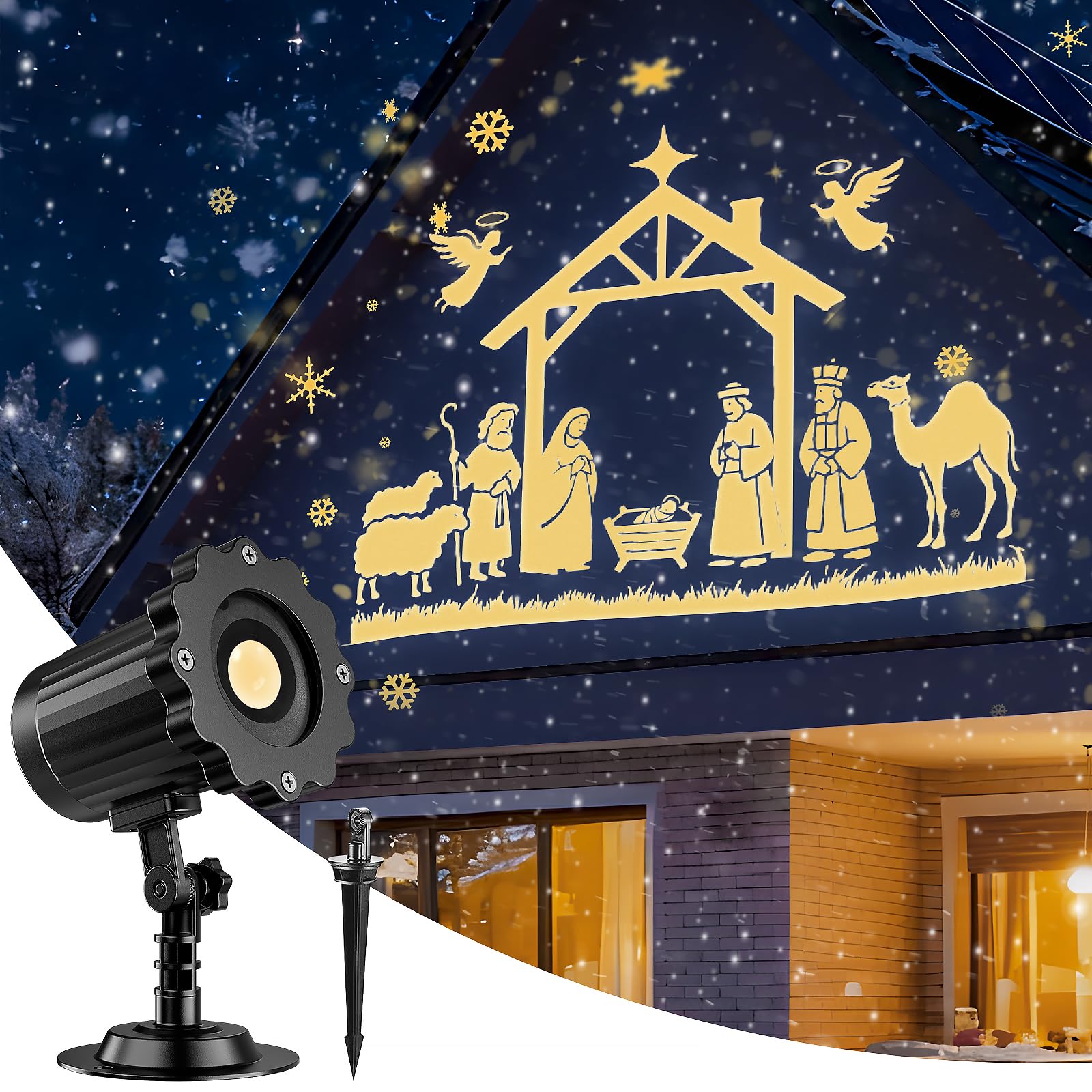 Nagudenfo 3D nativity projection on wall for a magical Christmas display