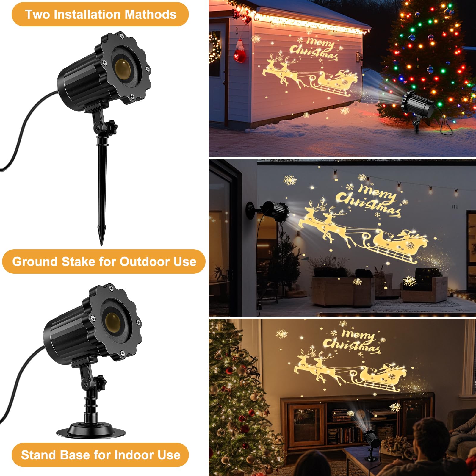 Nagudenfo Christmas decor projecting onto windows and garden area