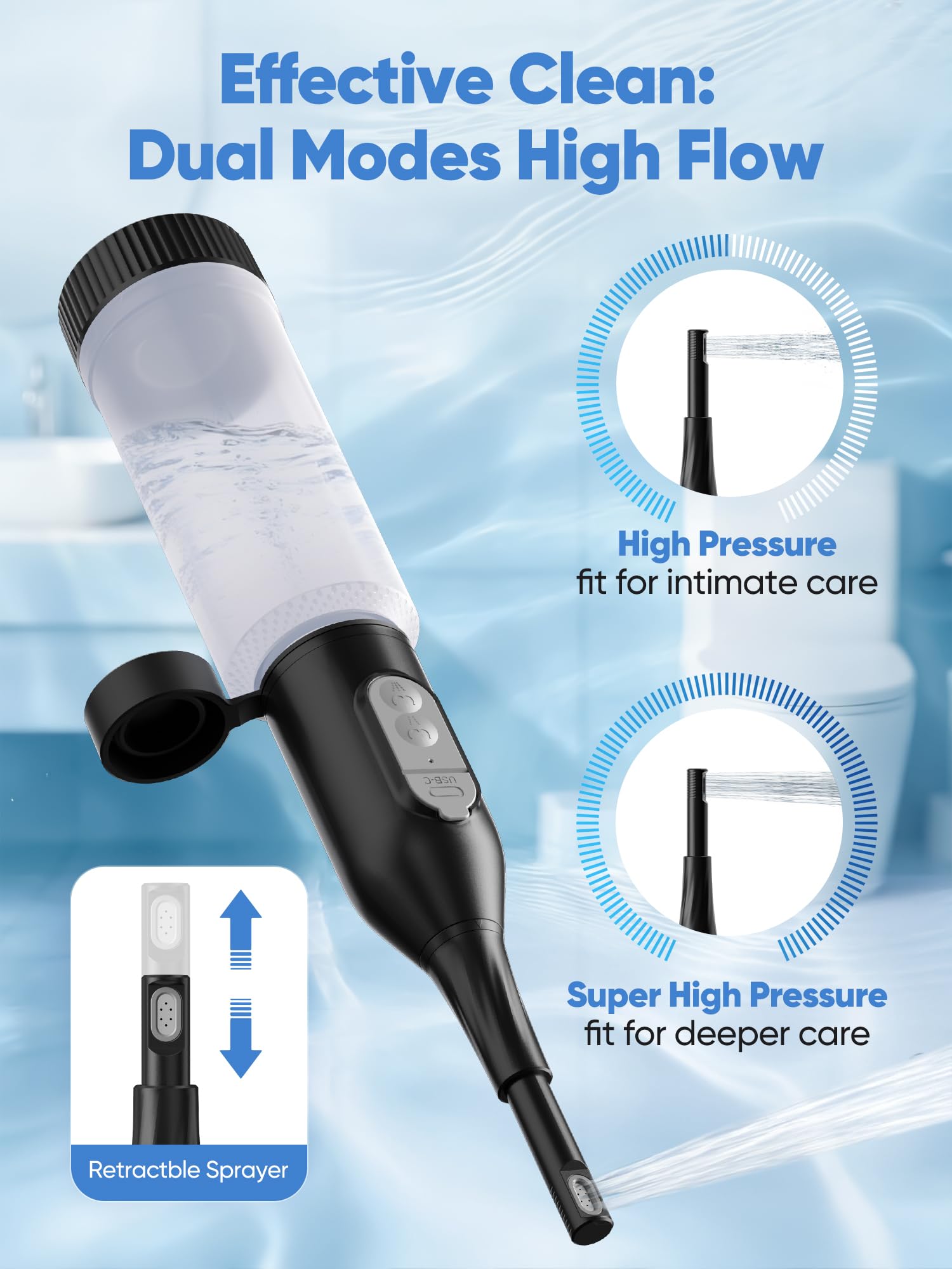 NAISMUMMY 360° nozzle in action, targeting hard-to-reach areas comfortably.
