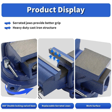 Nakkaa 4-inch vise clamping action with replaceable microgroove jaws for slip-free holding