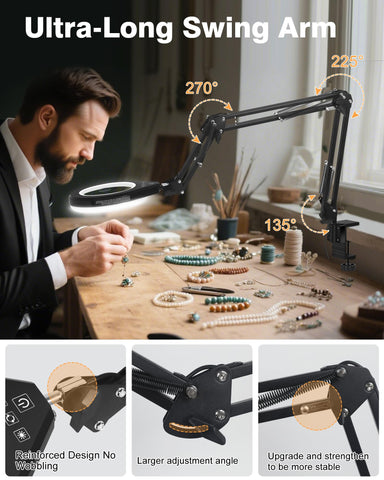 NAKOOS magnifying lamp brightness levels optimize lighting for close-up work.