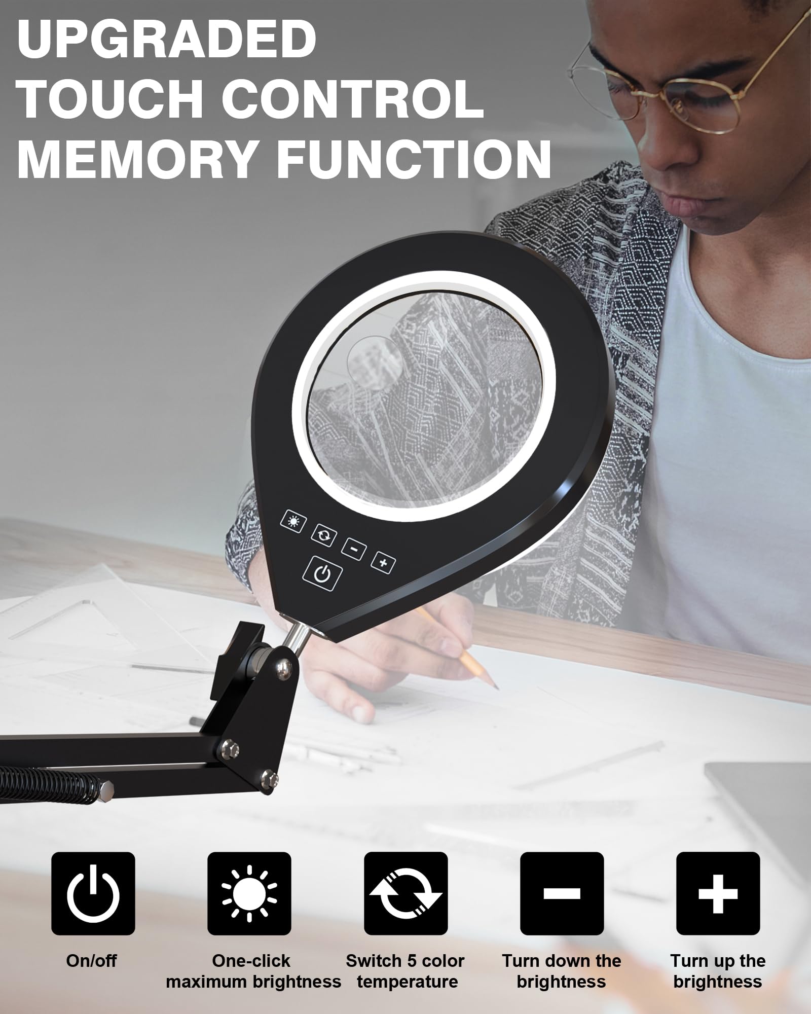 NAKOOS magnifying lamp flexible arm memory positions at your preferred height.