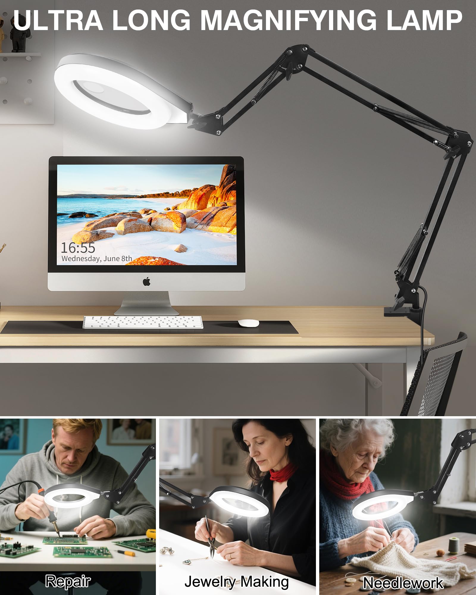 NAKOOS magnifying lamp secure clamp provides wobble-free stability on desks.