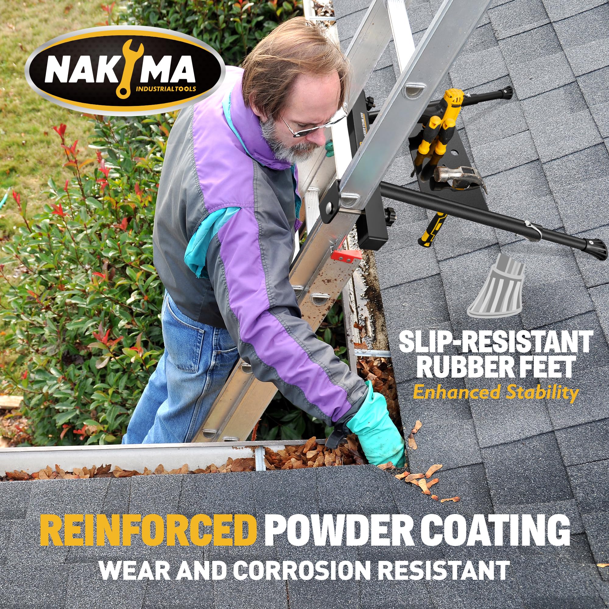 Nakyma Ladder Stabilizer aviation-grade aluminum construction for durability and lightness.