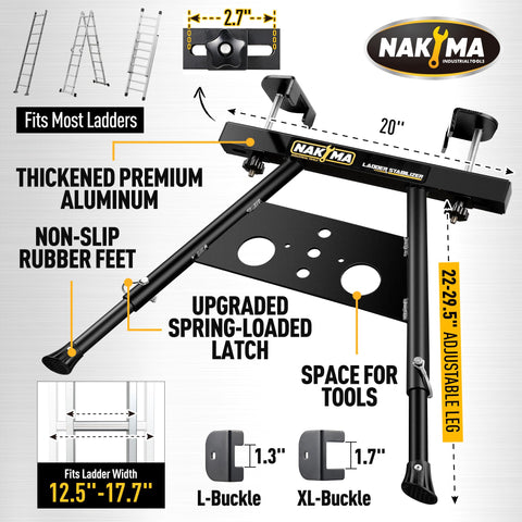 Nakyma Ladder Stabilizer easy-install enables tool-free mounting at the top.