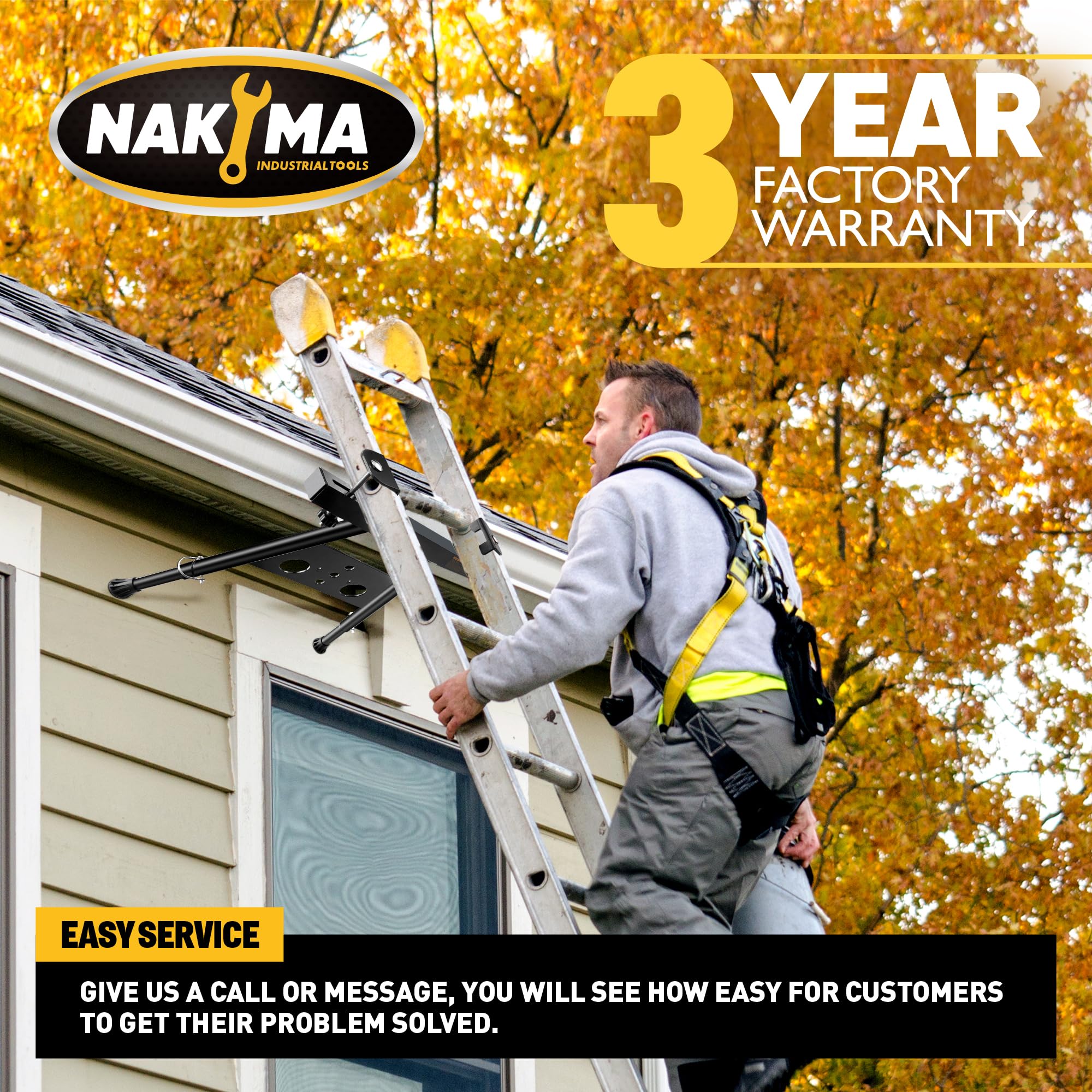 Nakyma Ladder Stabilizer spring-buckle for quick disassembly after use.